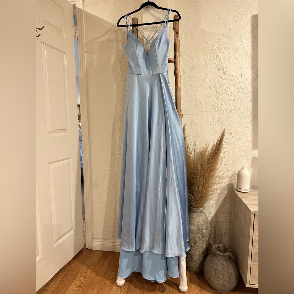 Mac Duggal Light Blue Satin Maxi Dress - Picture 3 of 10